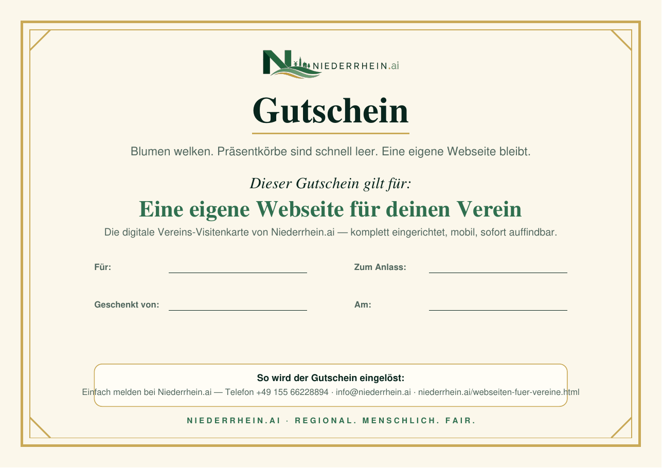 Gutschein zum Verschenken einer Vereins-Webseite