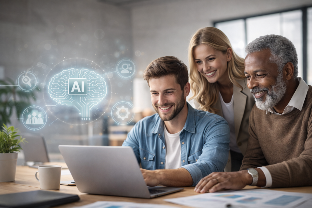 Diverse Team working with AI