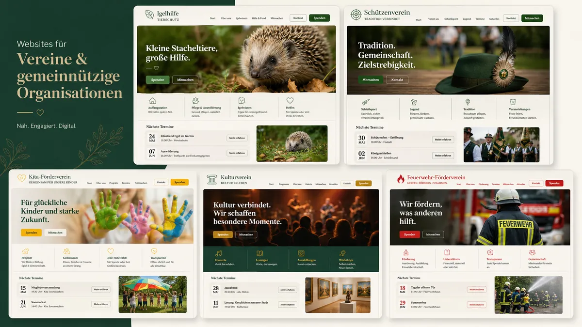Mehrere Muster-Webseiten für Vereine und gemeinnützige Organisationen