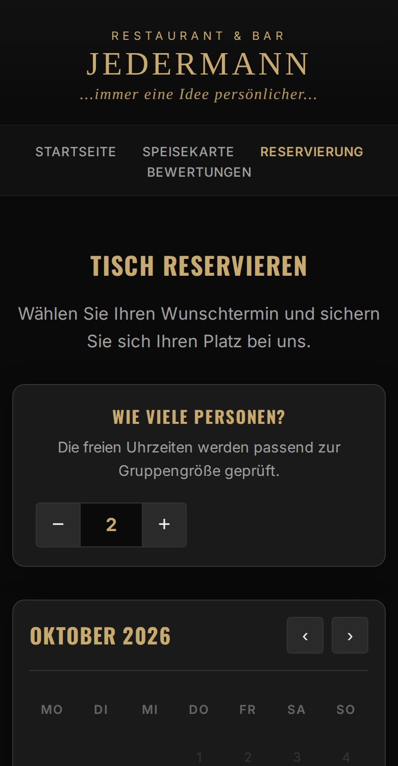 Dieselbe Reservierungsseite auf dem Smartphone