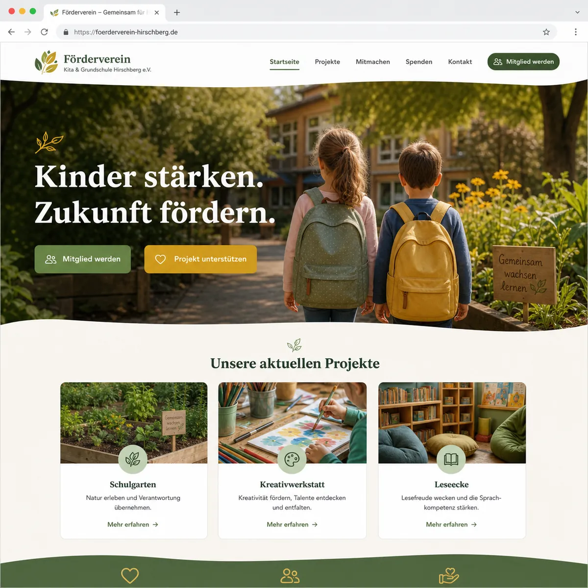 Muster-Landingpage für Kita- oder Schulförderverein