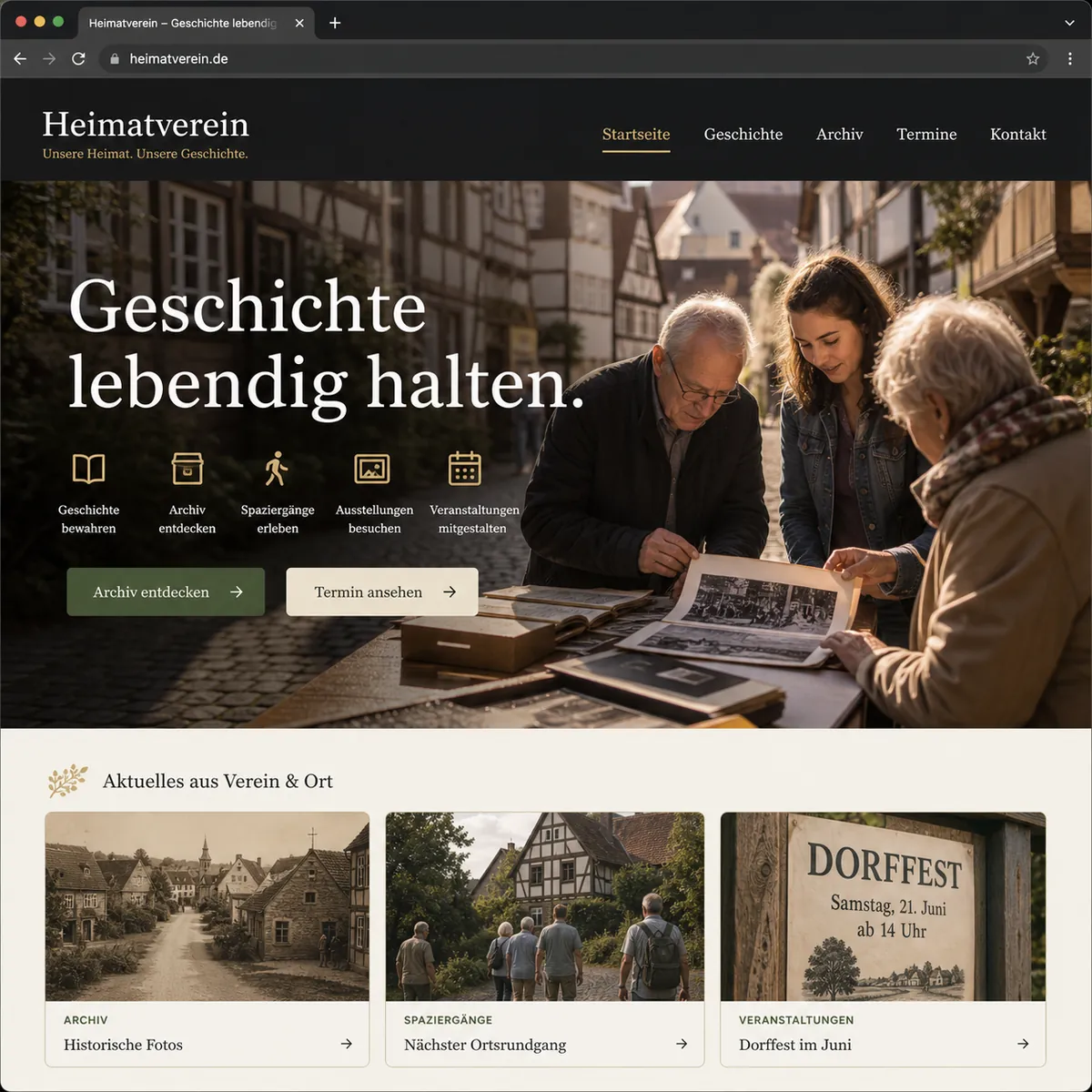 Muster-Landingpage für einen Heimat- oder Brauchtumsverein