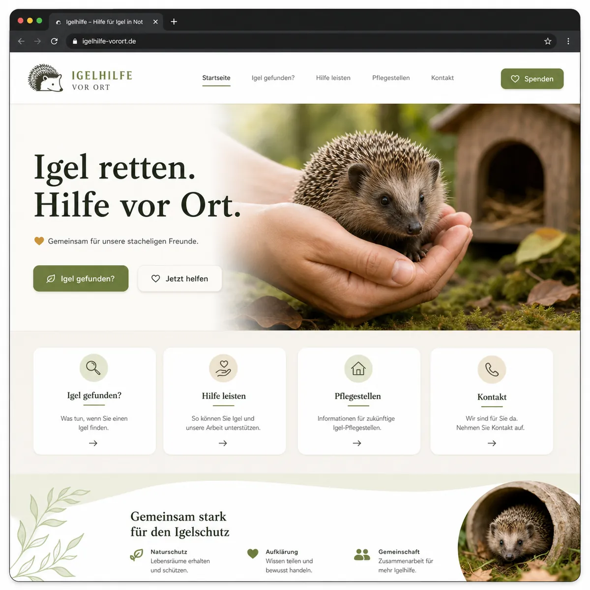 Muster-Landingpage für Igelhilfe und Tierrettung