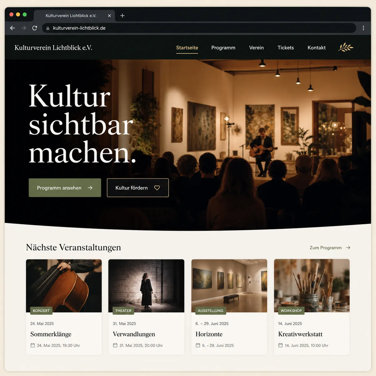 Muster-Landingpage für einen Kulturverein