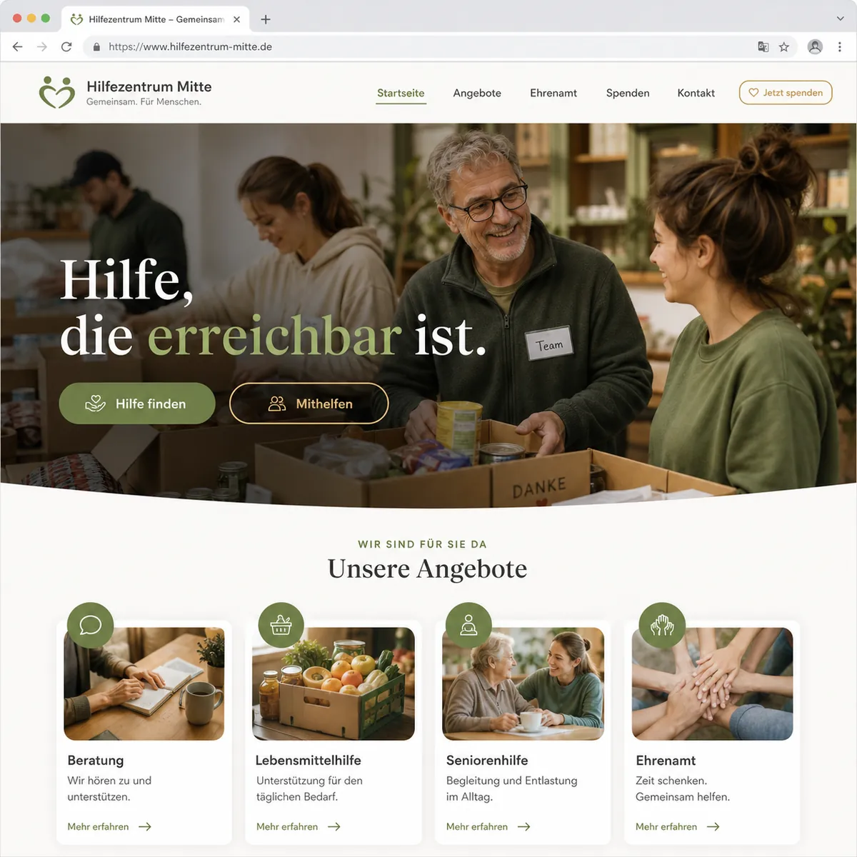 Muster-Landingpage für eine soziale Einrichtung