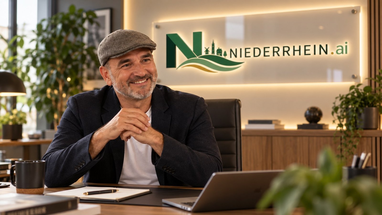 Michael Hanßen, Inhaber von Niederrhein.AI aus Moers, an seinem Arbeitsplatz.